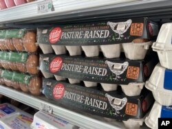 Cartons of eggs are shown in a grocery store, April 11, 2023, in Surfside, Florida.
