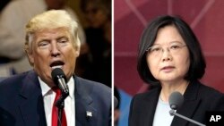 资料图片：美国总统特朗普与台湾总统蔡英文