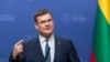 FILE - Lithuanian Defense Minister Laurynas Kasciunas speaks during a press conference in Vilnius, Lithuania, on Sept. 26, 2024. Kasciunas urged Europe on Nov. 9, 2024, to find common interests with which it can cooperate with U.S. President-elect Donald Trump.