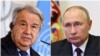 Le secrétaire général de l'ONU, Antonio Guterres à gauche et le président russe Vladimir Poutine, à droite.