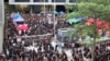 Thousands of parents and children gathered outside government headquarters across Hong Kong, protesting the launch of a “national education” program in city schools, September 3, 2012. (Ivan Broadhead/VOA)